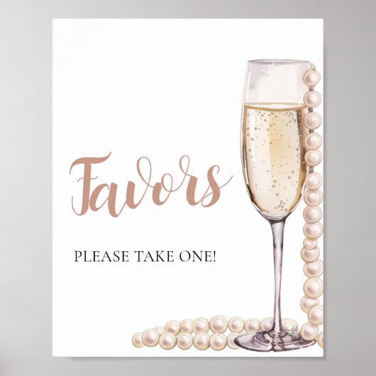Roze Parels en Prosecco Champagne Favors Sign Poster (Voorkant)