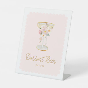 Roze Parels en Prosecco Dessert Bar Teken Reclamebord Met Voetstuk