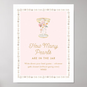 Roze Parels en Prosecco Hoeveel Parels Spel Poster