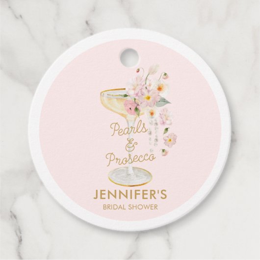 Roze Parels en Prosecco Roze Vrijgezellenfeest Bedankjes Labels (Voorkant)