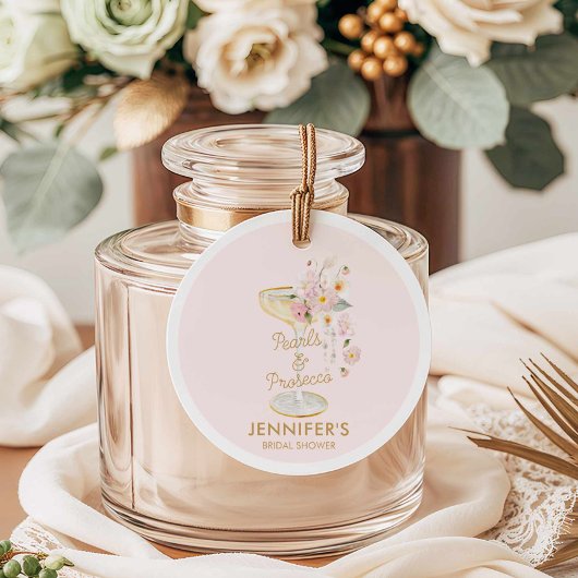 Roze Parels en Prosecco Roze Vrijgezellenfeest Bedankjes Labels