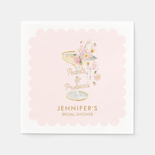 Roze parels en Prosecco Vrijgezellenfeest Servet (Voorkant)