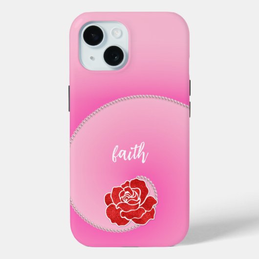 Roze parels en rode roos spiraalvormige gradiënt Case-Mate iPhone case (Achterkant)