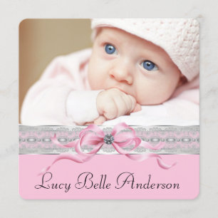 Roze Parels Geboorteaankondiging Baby Meisje Aankondiging