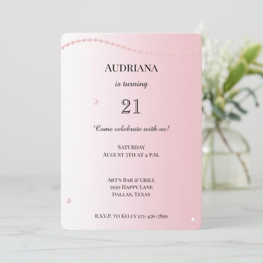  Roze Parels Glam Verjaardag Kaart (Staand voorkant)