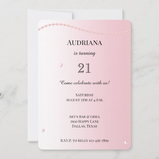 Roze Parels Glam Verjaardag Kaart (Voorkant)