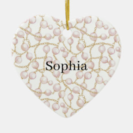 Roze Parels Gouden Ketting Keramisch Ornament