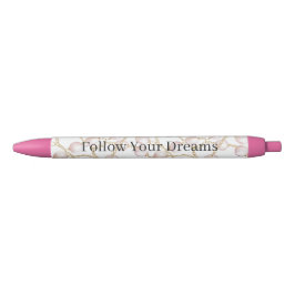Roze Parels Gouden Ketting   Zwarte Inkt Pen