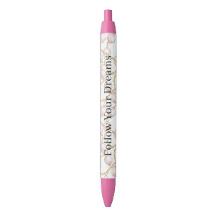 Roze Parels Gouden Ketting   Zwarte Inkt Pen