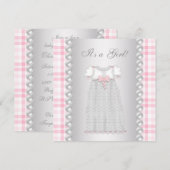 Roze Parels Jurk Roze Gingham Baby Meisje Douche Kaart (Voorkant / Achterkant)