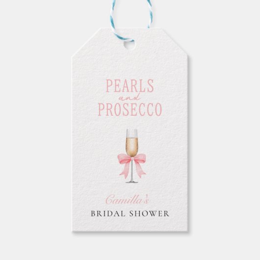 Roze Parels & Prosecco Bruidsfeest  Cadeaulabel (Voorkant)