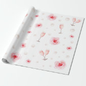 Roze Parels & Prosecco Bruidsfeest Huwelijkscadeau Cadeaupapier (Uitgerold)