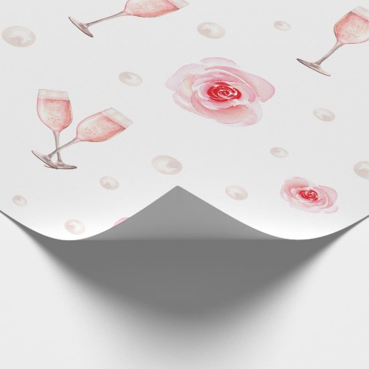 Roze Parels & Prosecco Bruidsfeest Huwelijkscadeau Cadeaupapier (Hoek)