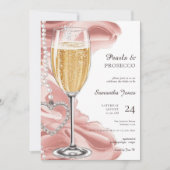 Roze Parels & Prosecco Brunch Bubble Vrijgezellenf Kaart (Voorkant)
