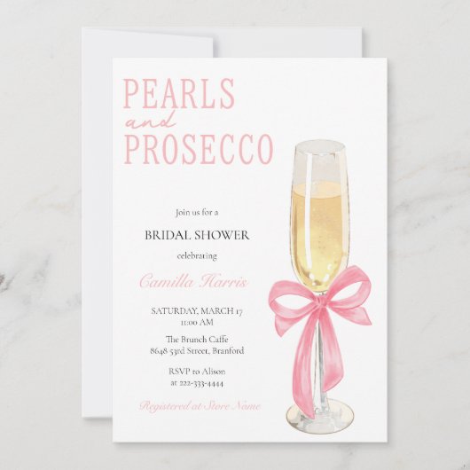 Roze Parels & Prosecco Minimaal Vrijgezellenfeest Kaart (Voorkant)