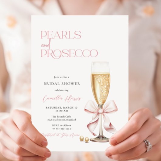 Roze Parels & Prosecco Minimaal Vrijgezellenfeest Kaart