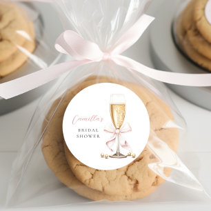 Roze Parels & Prosecco Strik Bruidsdiner Ronde Sticker