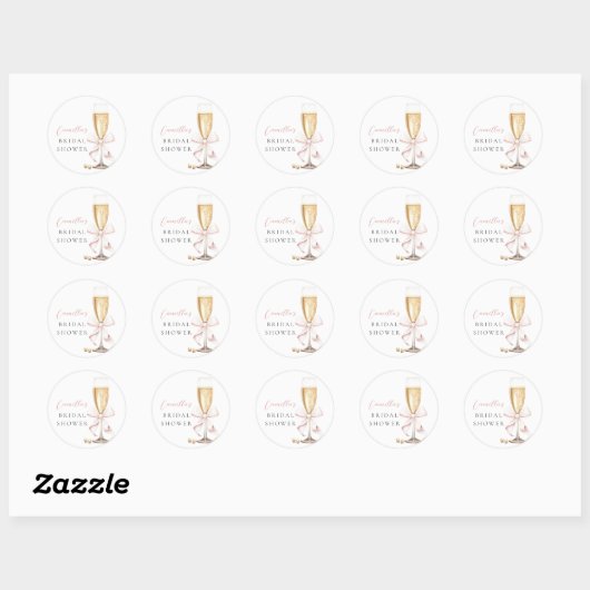 Roze Parels & Prosecco Strikbruiloft Feest Ronde Sticker (Vel)