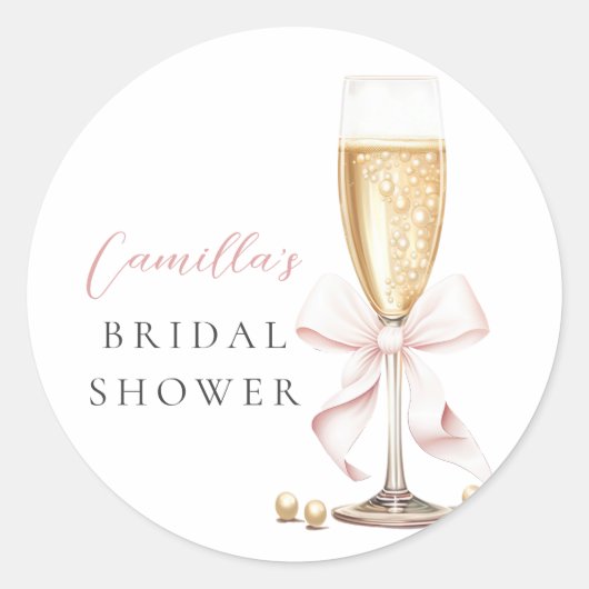 Roze Parels & Prosecco Strikbruiloft Feest Ronde Sticker (Voorkant)
