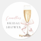 Roze Parels & Prosecco Striking Bruiloft Feestje Ronde Sticker (Voorkant)