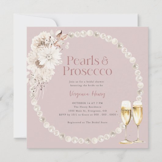 Roze Parels Prosecco uitnodiging (Voorkant)