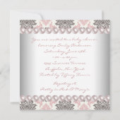 Roze Parels Roze Bruin Damast Baby Meisje Douche Kaart (Achterkant)