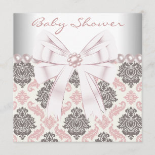 Roze Parels Roze Bruine Damast Baby Meisje Shower Kaart