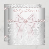 Roze Parels Roze Damast Baby Meisje Douche Kaart (Voorkant / Achterkant)