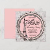 Roze Parels Roze Parijs Sweet 16 Verjaardagsfeest Kaart (Voorkant / Achterkant)