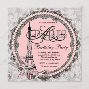 Roze Parels Roze Parijs Sweet 16 Verjaardagsfeest Kaart
