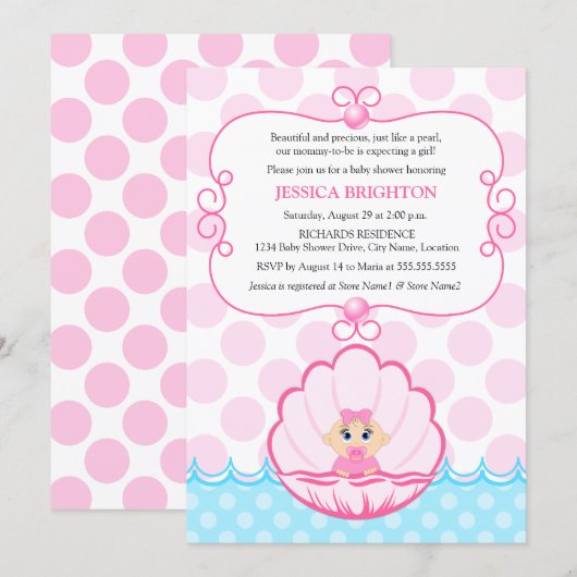 Roze Parelstekker voor baby-meisjes Kaart (Voorkant / Achterkant)