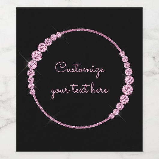 Roze Pareltjes Cirkel Aangepast Wijn Etiket (Enkel label)