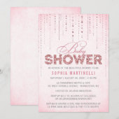 Roze Pareltjes en glitter Baby shower Kaart (Voorkant / Achterkant)