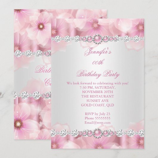  roze parelwitte bloemen op zaterdag 3 kaart (Voorkant / Achterkant)