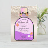 Roze Parfum Fles Goud Glitters Sweet 16 Party Kaart (Staand voorkant)