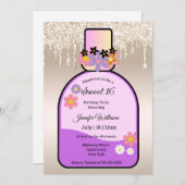 Roze Parfum Fles Goud Glitters Sweet 16 Party Kaart (Voorkant / Achterkant)