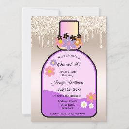 Roze Parfum Fles Goud Glitters Sweet 16 Party Kaart