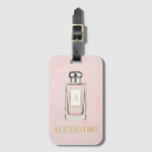 Roze parfume Flacon Chic Monogram Personal Bagagelabel (Voorkant (verticaal))