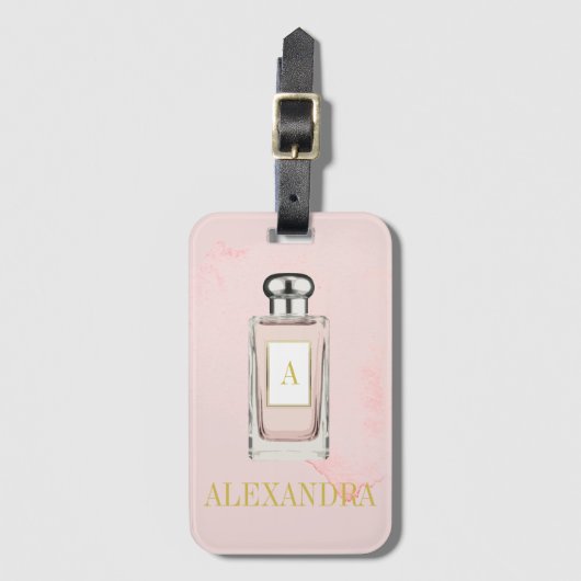 Roze parfume Flacon Chic Monogram Personal Bagagelabel (Voorkant (verticaal))