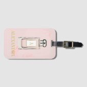 Roze parfume Flacon Chic Monogram Personal Bagagelabel (Voorkant (horizontaal))