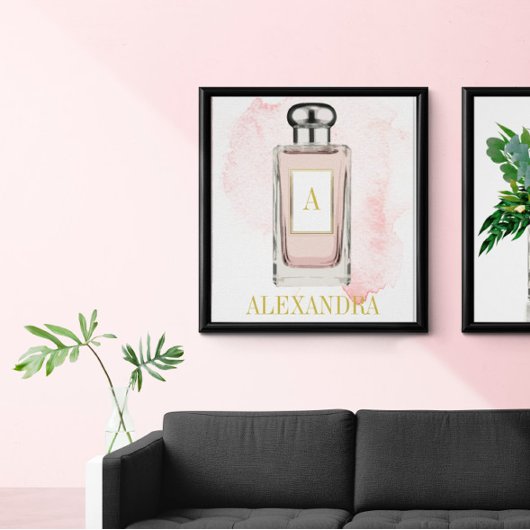Roze parfume Flacon Chic Monogram Personal Poster