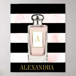 Roze parfume Fles Black Stripe Chic Monogram Poster