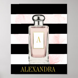 Roze parfume Fles Black Stripe Chic Monogram Poster