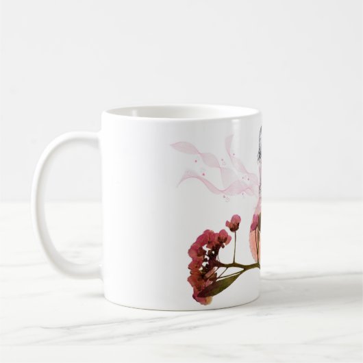 Roze parfumfles & bloemen koffiemok esthetisch (Links)