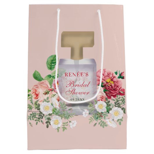 Roze Parfumfles Bloemige Bruiloftsshowers  Medium Cadeauzakje (Achterkant)
