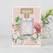 Roze Parfumfles Bloemrijke Bruidsdouche Bedankkaart (Staand voorkant)