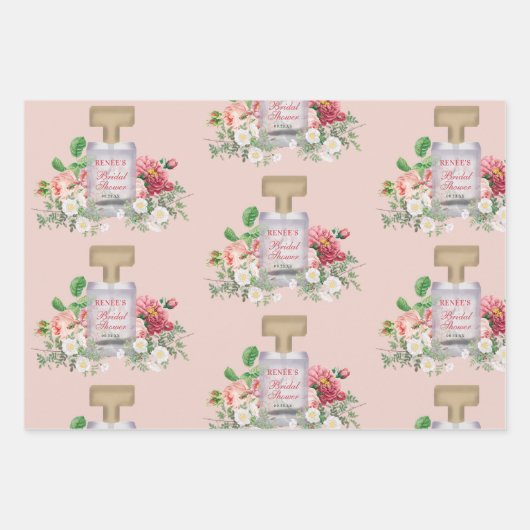 Roze Parfumfles Florale Bruiloft  Inpakpapier Vel (Voorkant)
