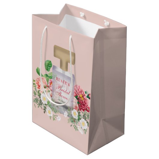 Roze Parfumfles Huwelijk Feestelijke Uitnodiging  Medium Cadeauzakje (Achterkant Gekanteld)