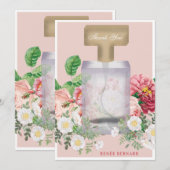 Roze Parfumfles Huwelijksfeest Bloemmotief Bedankkaart (Voorkant / Achterkant)