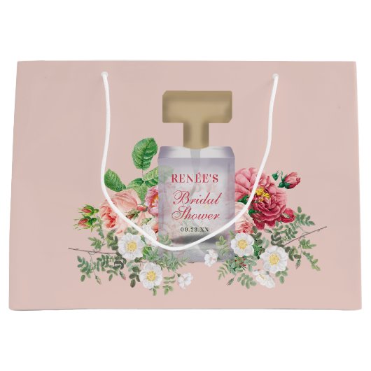 Roze Parfumfles Huwelijksfeest Bloemmotief  Groot Cadeauzakje (Voorkant)